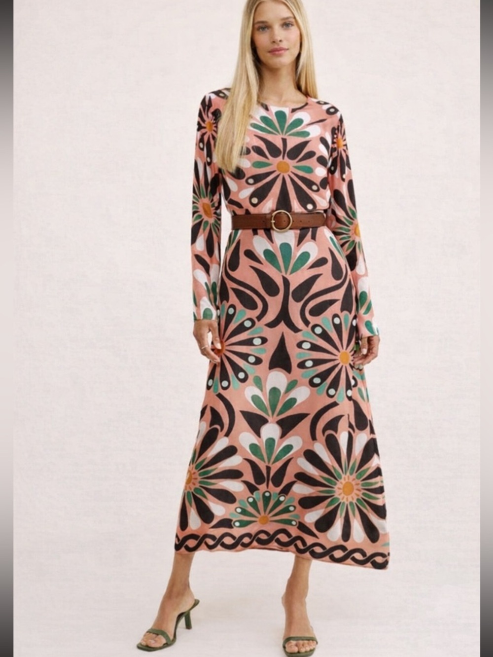 FARM Rio Multi Ainika Flowers Long Sleeve Maxi Dress Size Large 38386